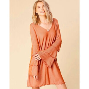 NWT altar'd state womens small dress boho burnt orange dress ruffle sleeve